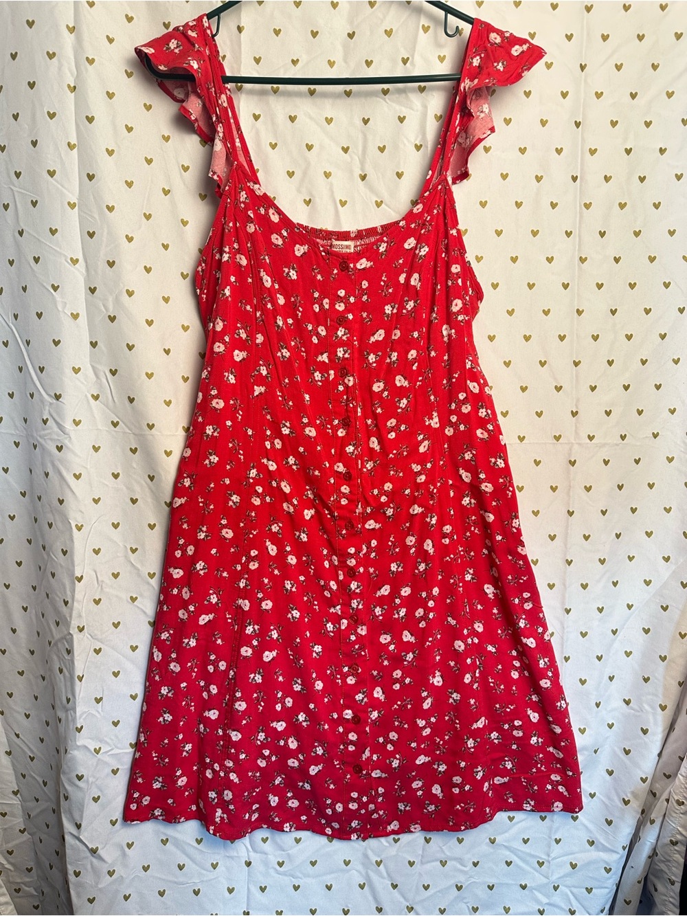 Mossimo Red Floral Sundress with Ruffle Straps button down front XXL